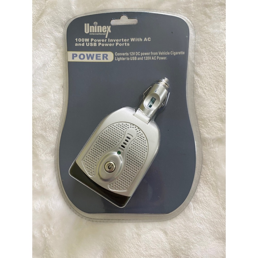 Uninex Power Inverter Silver 100W AC USB Car Charger CV025 Travel Tech